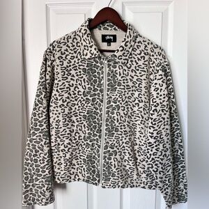 Stussy Leopard Mesh Zip Cotton Statement Piece Jacket Small Unisex EUC